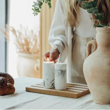 Artisanal Shabbat Candle Holder Set from Concrete - Flow Series
