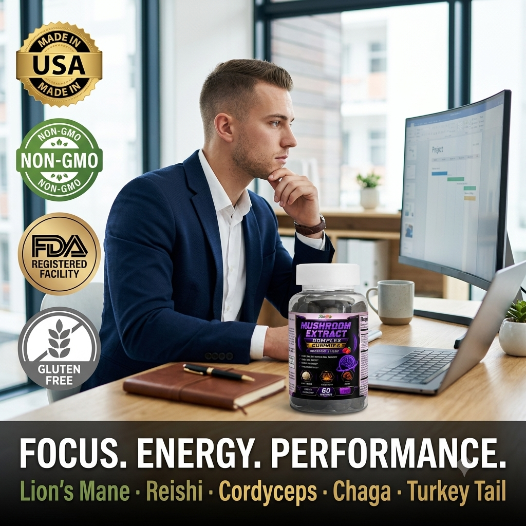 Mushroom 10X Gummies™ – Lion’s Mane, Reishi & Cordyceps | Cognition, Energy & Performance Support | 60 Gummies