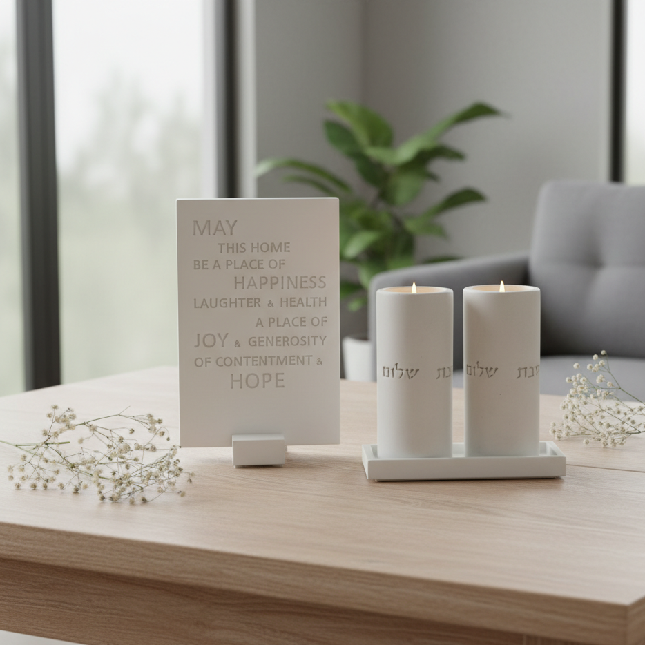 Handmade Concrete Shabbat Candle Set – Stone Glow Series