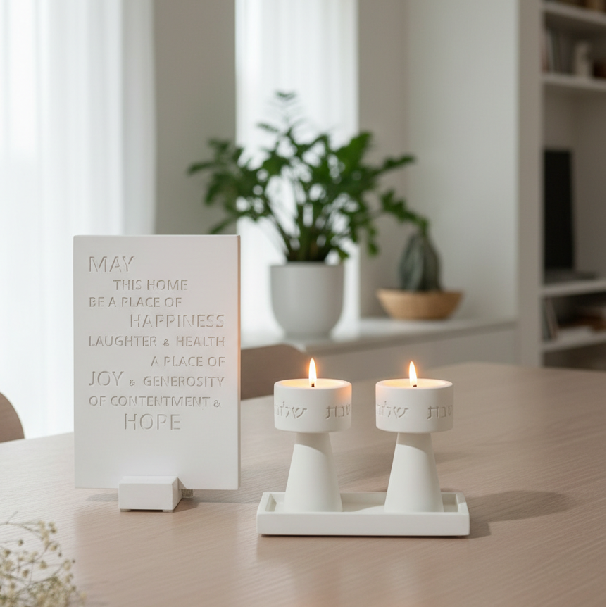 Modern Concrete Shabbat Set – Timeless Glow Series