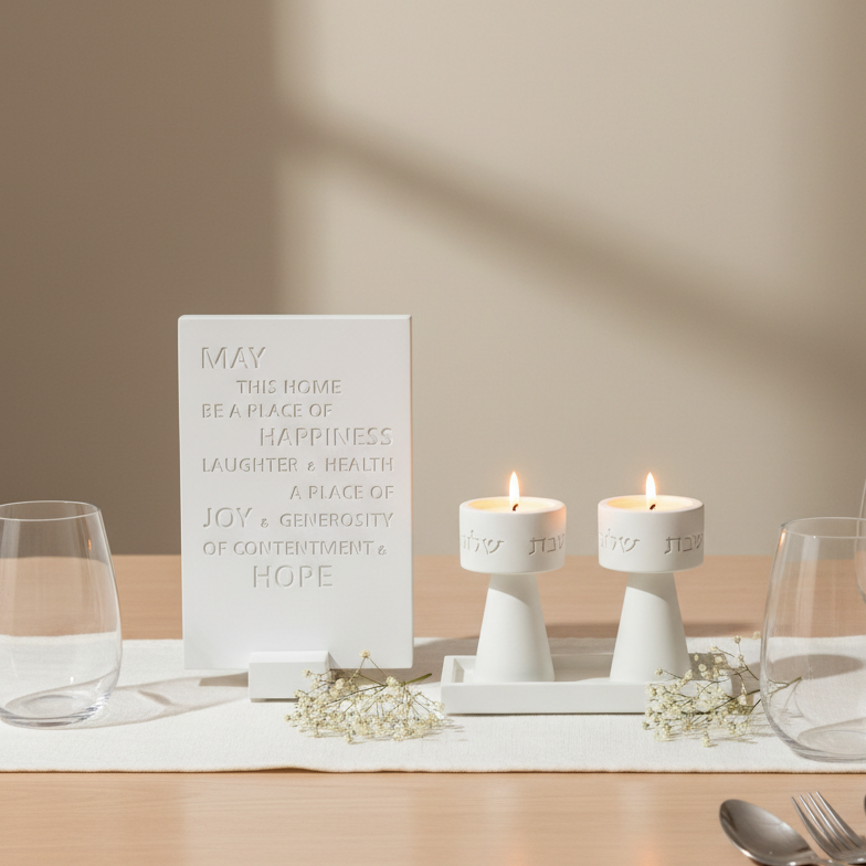 Modern Concrete Shabbat Set – Timeless Glow Series