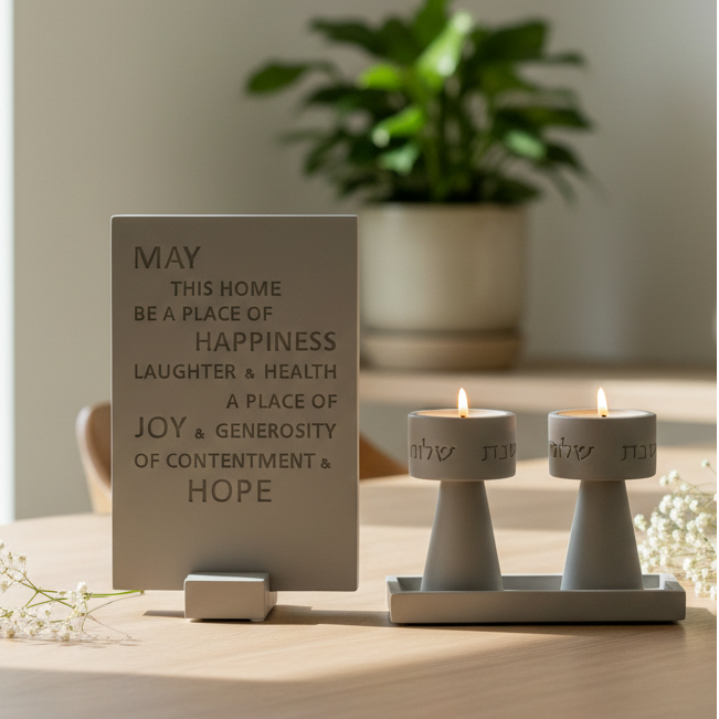 Modern Concrete Shabbat Set – Timeless Glow Series