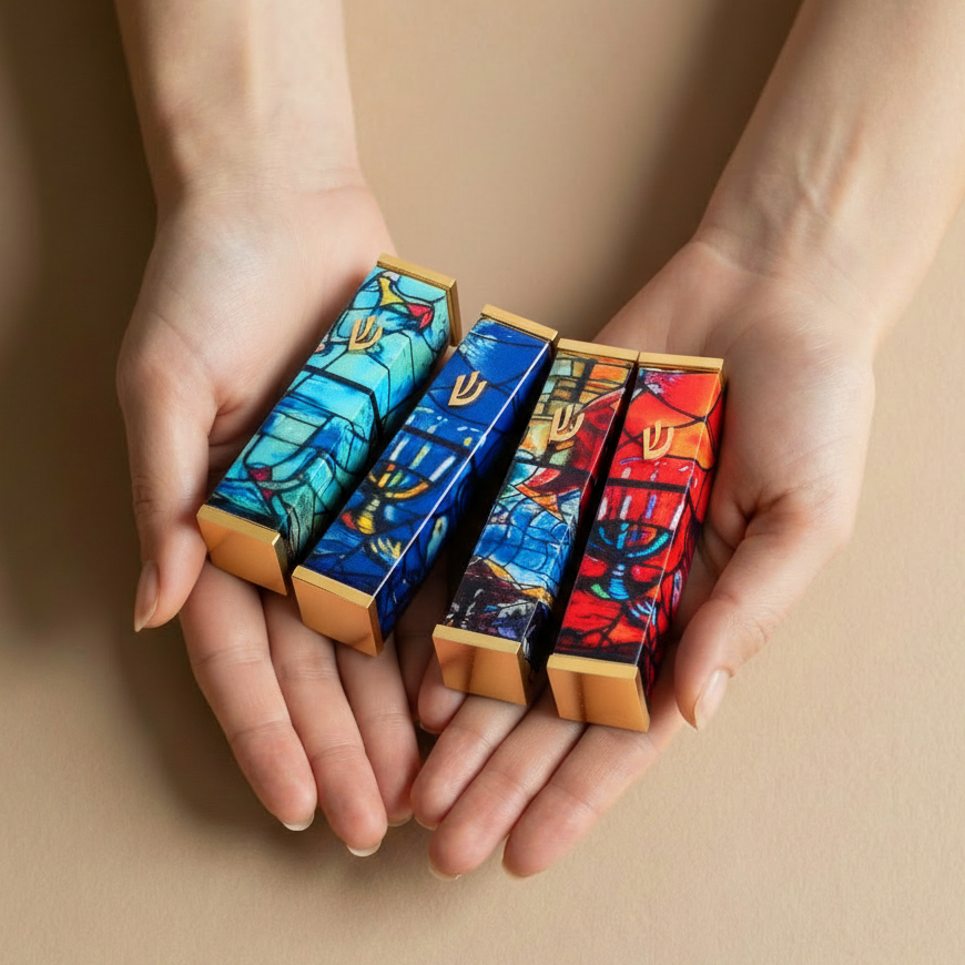 Modern Mezuzah with Colorful Chagall Design - Chagall Series