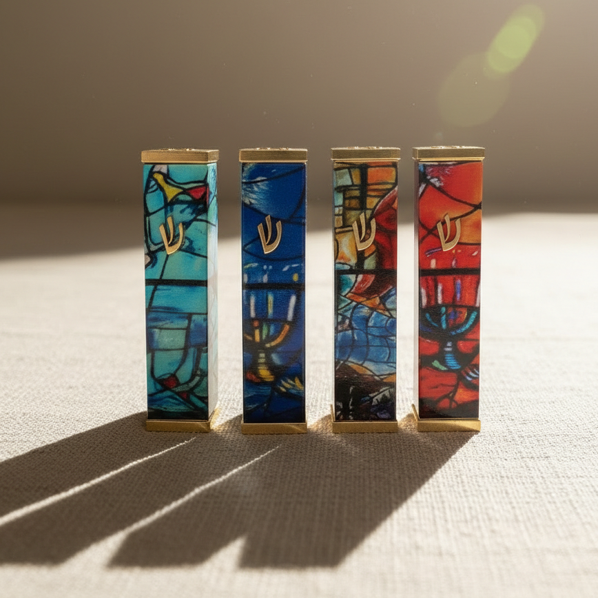 Modern Mezuzah with Colorful Chagall Design - Chagall Series