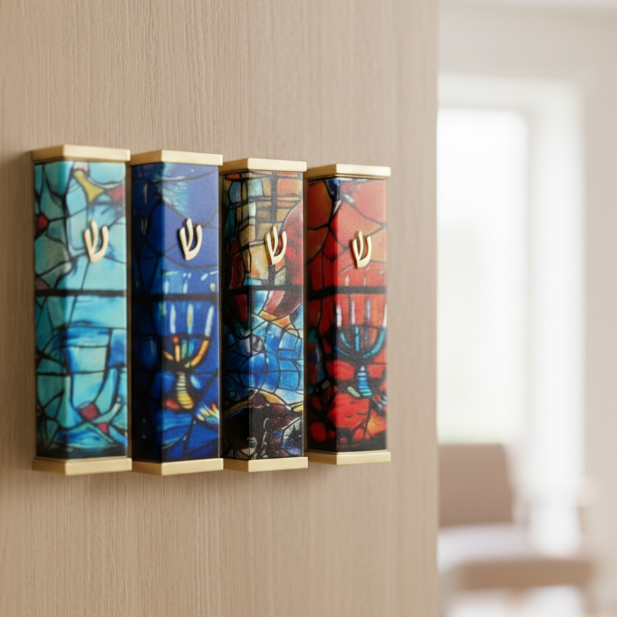Modern Mezuzah with Colorful Chagall Design - Chagall Series