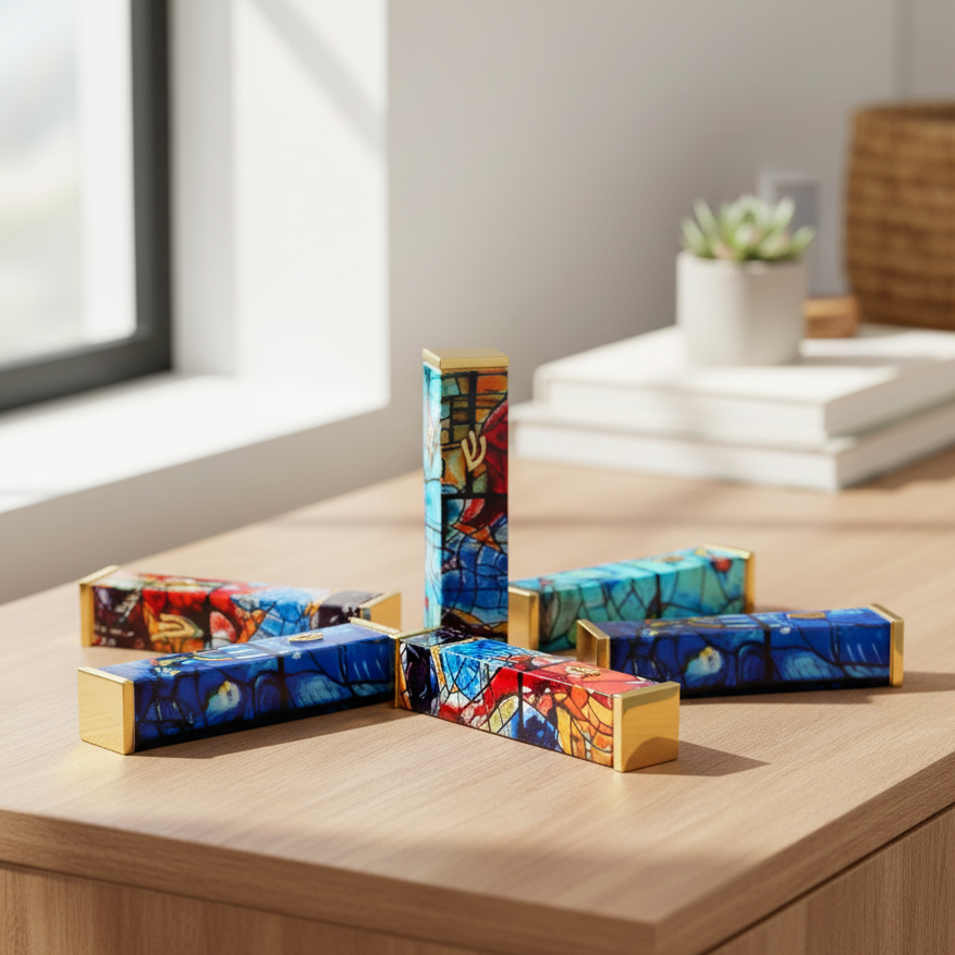 Modern Mezuzah with Colorful Chagall Design - Chagall Series