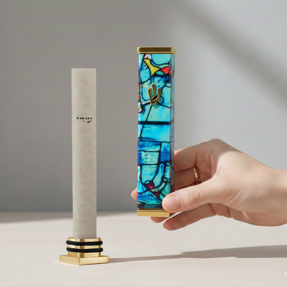 Modern Mezuzah with Colorful Chagall Design - Chagall Series