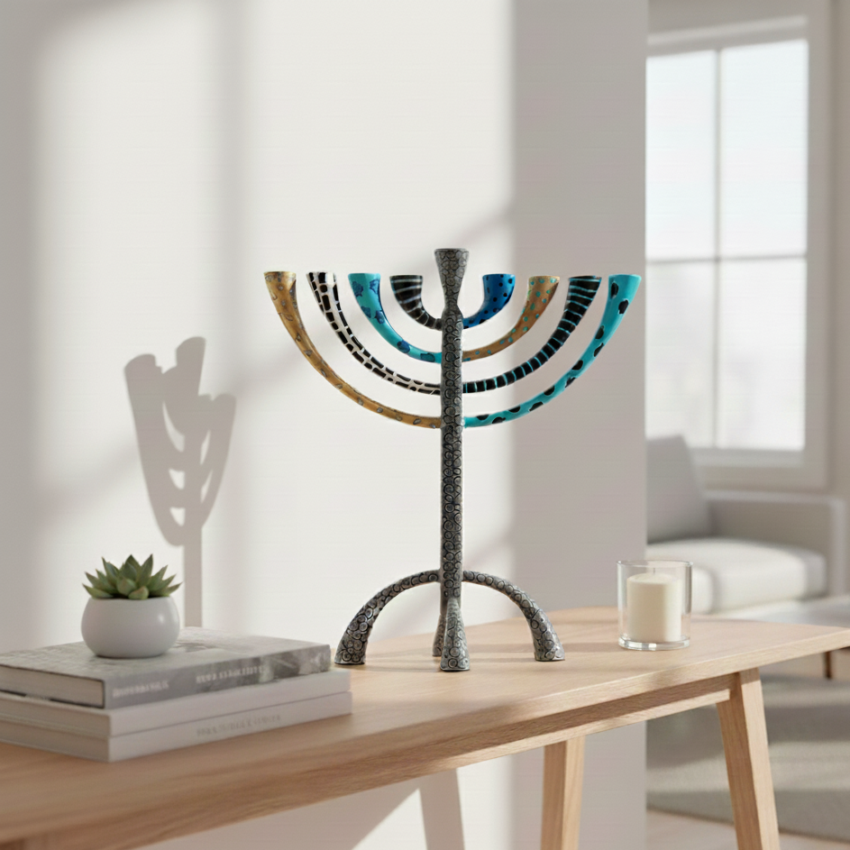 Artistic Hand-Crafted Enamel Menorah – The Classic Premium Series