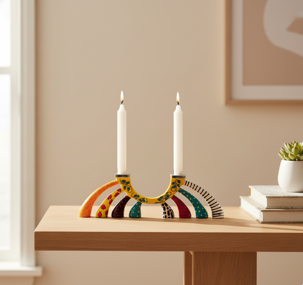 Elegant Enamel Menorah with Candle Holder Function – Twist Series