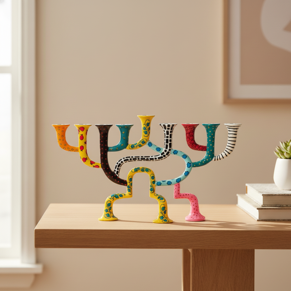 Hand-Painted Hanukkah Menorah with Modern Design – Loopa Series