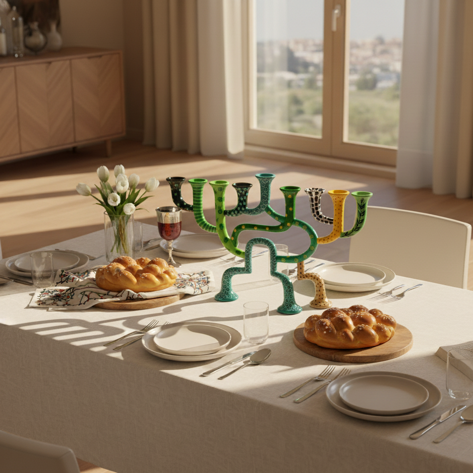 Hand-Painted Hanukkah Menorah with Modern Design – Loopa Series