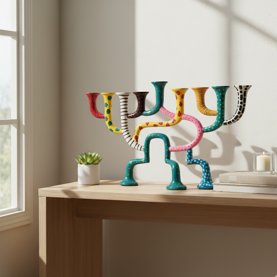 Modern Artistic Hand-Painted Menorah – Loopa Series