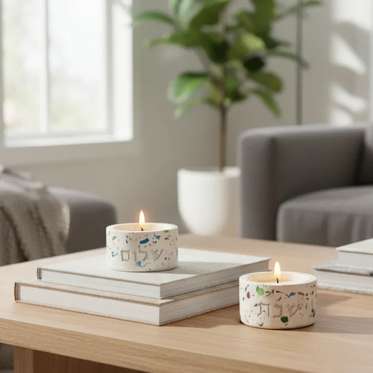 Shabbat Candle Holder Pair in Terrazzo – Terrazzo Series
