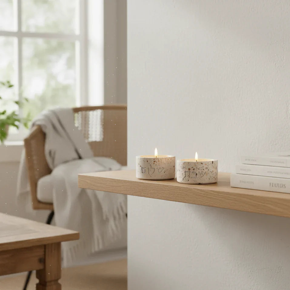 Shabbat Candle Holder Pair in Terrazzo – Terrazzo Series
