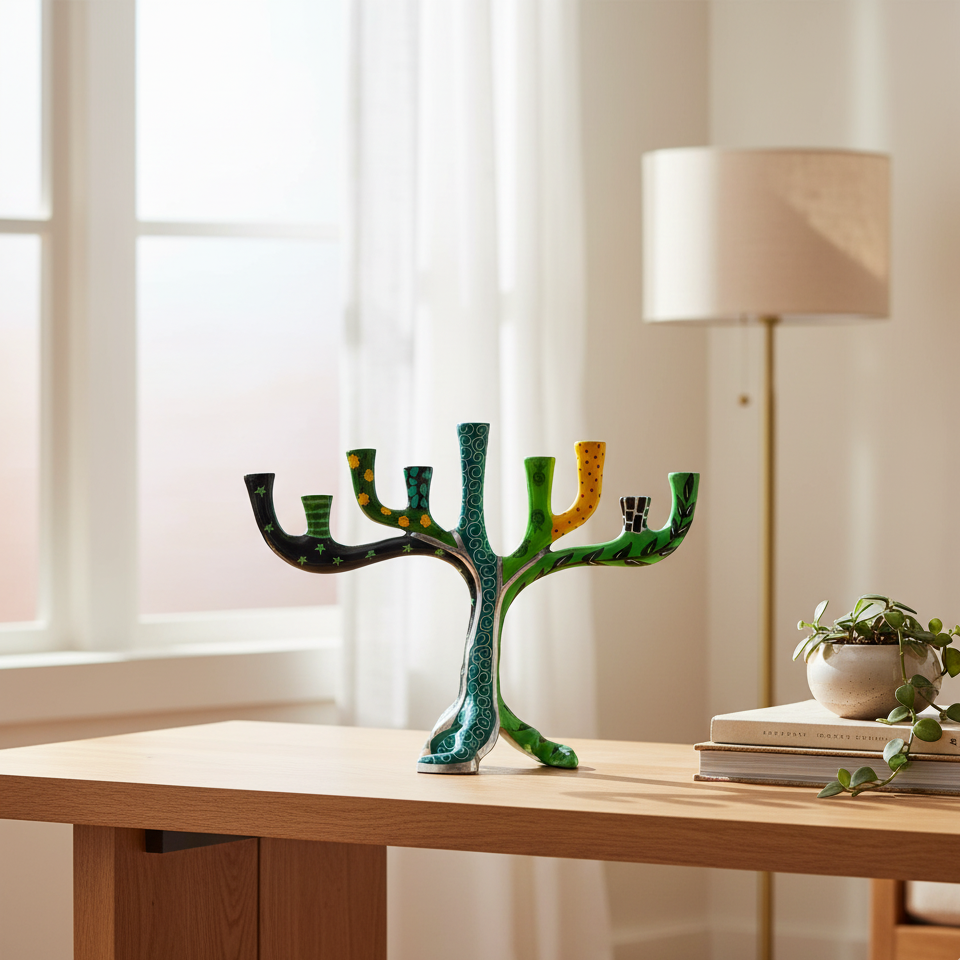 Handcrafted Menorah with Painted Details – Safari Style Series
