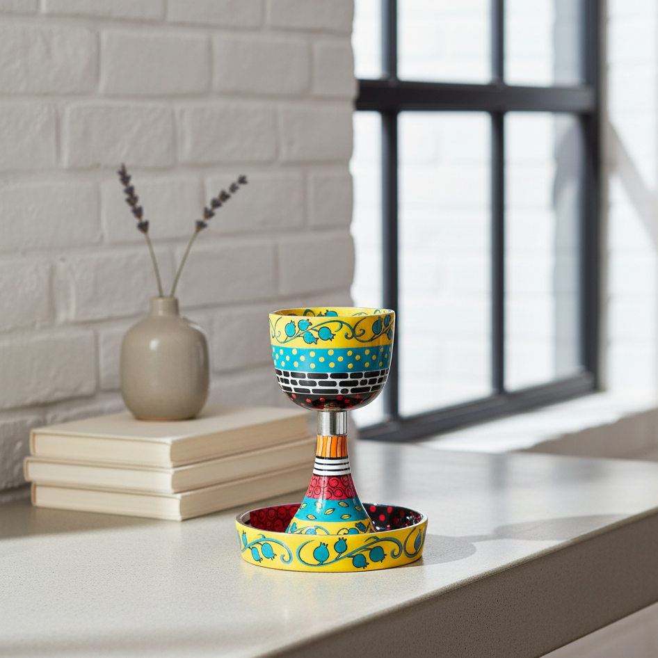 Artisan Enamel Kiddush Cup for Shabbat – Classic Premium