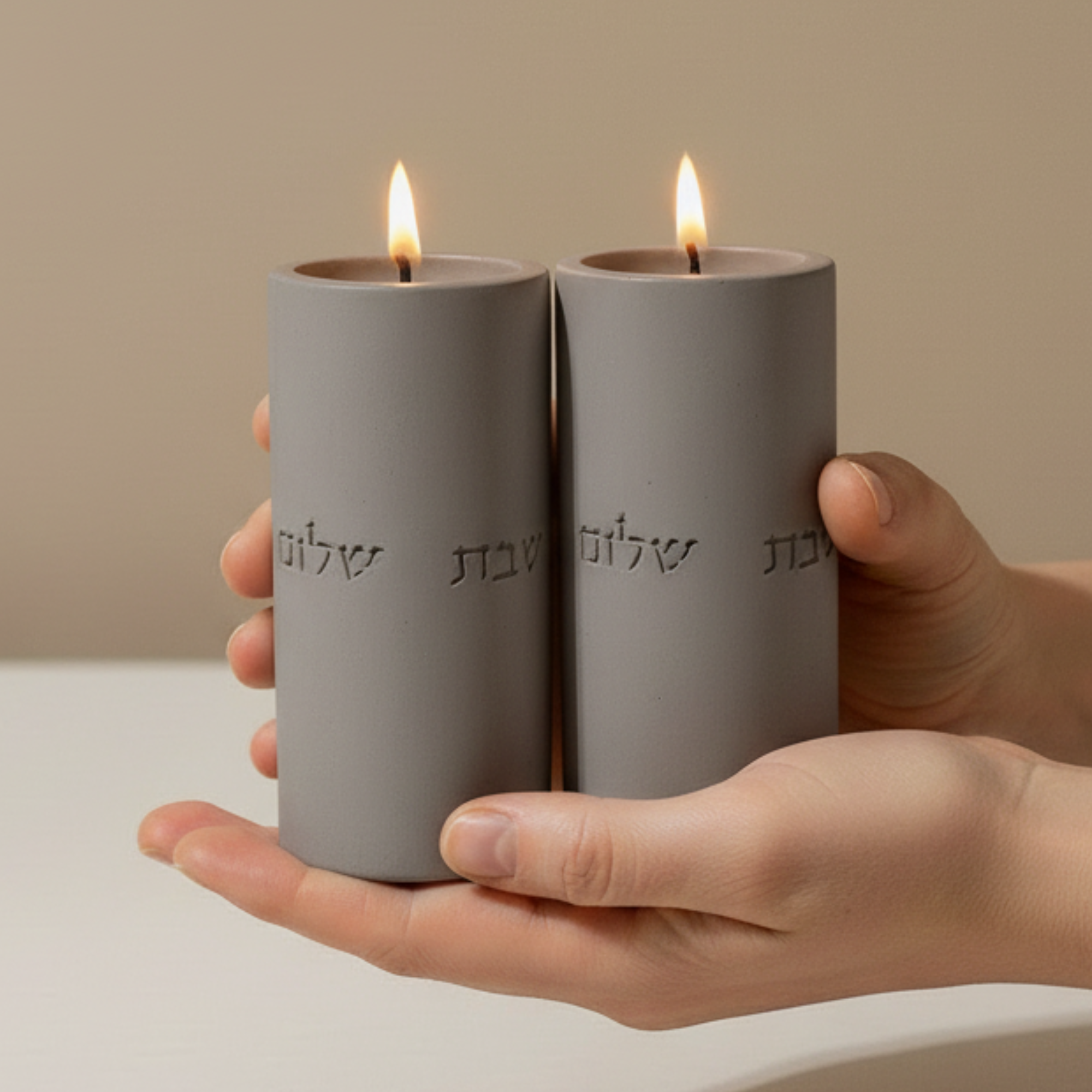 Handmade Concrete Shabbat Candle Set – Stone Glow Series