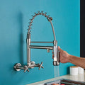DecorBites™ Gold Black Kitchen Faucet Wall Mount Pull Down Tap Dual Swivel Spouts