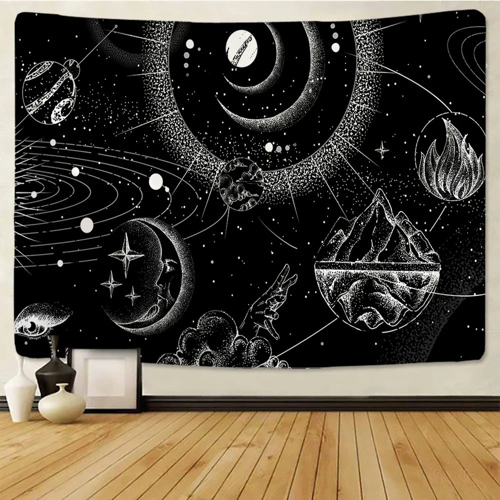 DecorBites™ Black & White Stars Mandala Tapestry - Home Decor