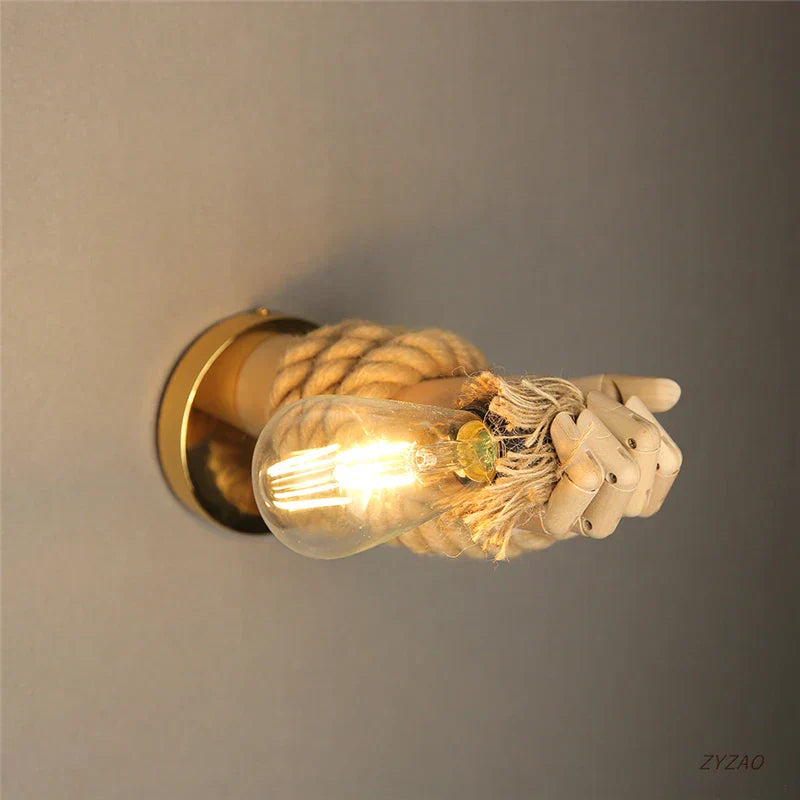 DecorBites™ Hand Shape Wall Light Industrial Loft Hemp Rope E27 Wall Lamp