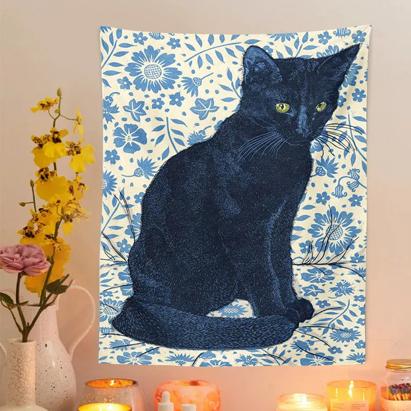 DecorBites™ Black Cat Tapestry Wall Hanging: Tarot Witchcraft Baphomet Occult Home Decor