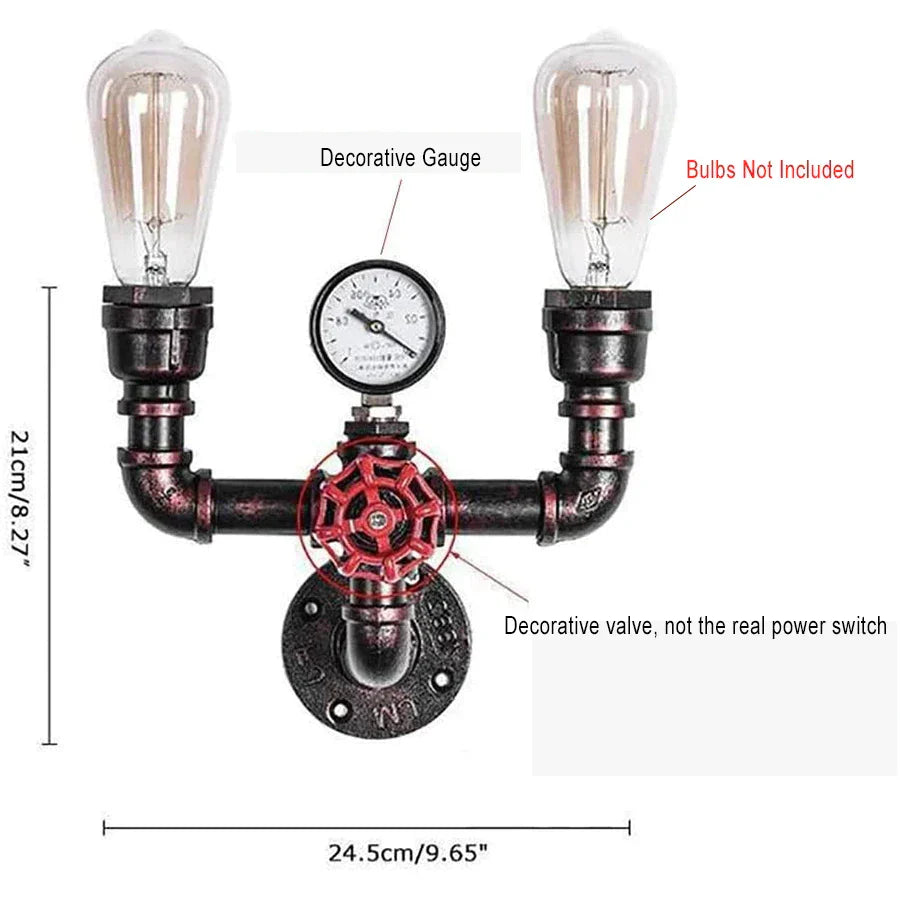 DecorBites™ Copper 2-Light Wall Sconces for Bathroom, Hallway, Bar - Steampunk E27 Fixtures