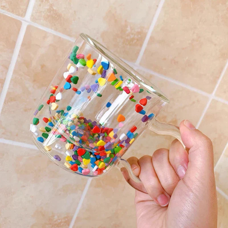 DecorBites™ Heart Shaped Quicksand Glass Cup: Creative and Colorful Double Layer Drinkware