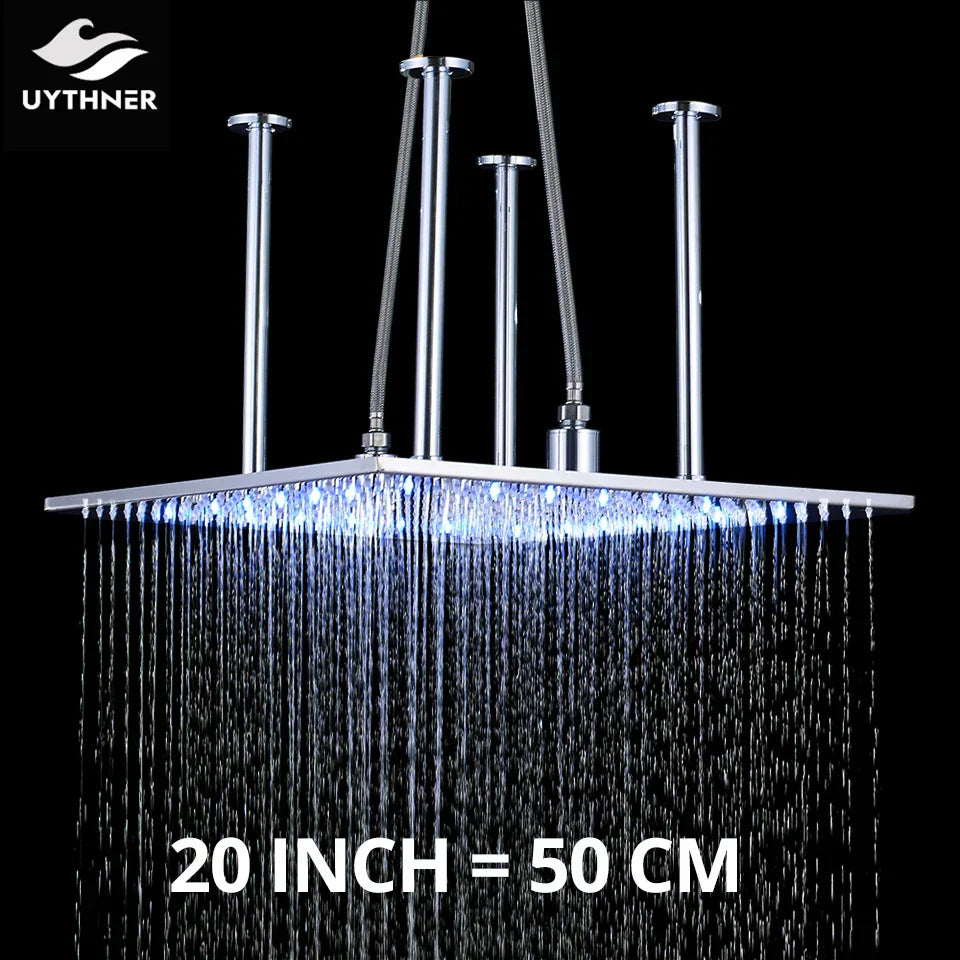 DecorBites™ 20" Chrome LED Rain Shower Head Ceiling Mounted Top Sprayer with Arm