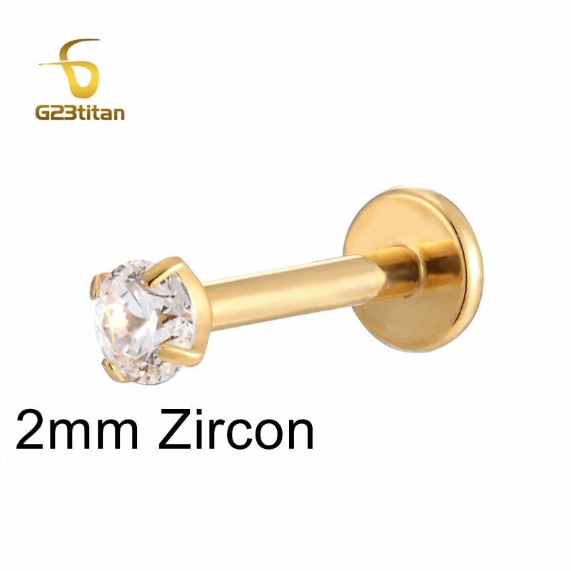 Labret Lip Stud 16G | Titanium CZ Piercing Jewelry for Sensitive Skin