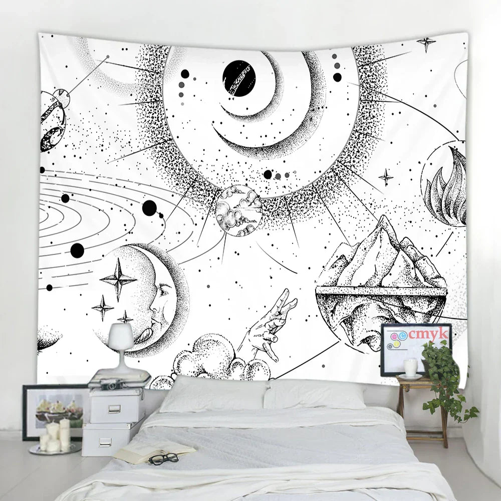DecorBites™ Black & White Stars Mandala Tapestry - Home Decor