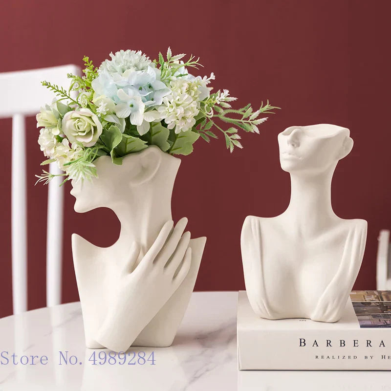 DecorBites™ Abstract Half Face Ceramic Vase Portrait Ornament Artistic Handicraft