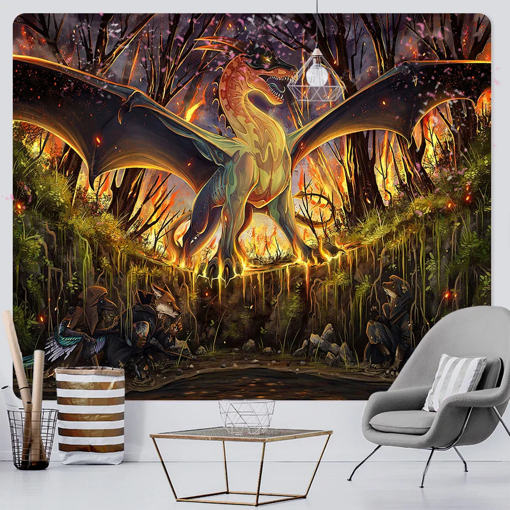 DecorBites™ Dragon Psychedelic Art Tapestry for Home Decoration and Sofa Blanket