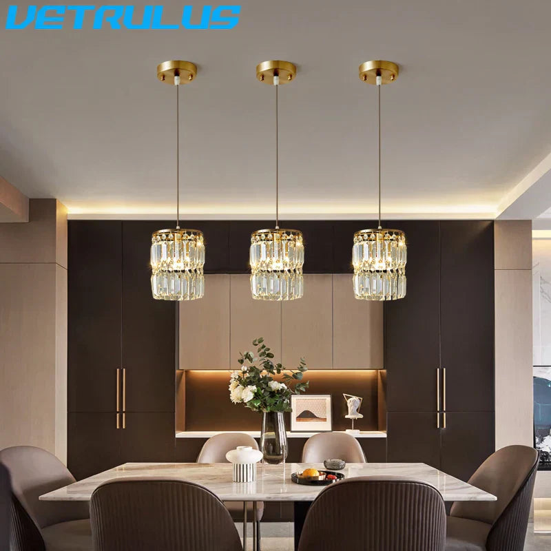 DecorBites™ Crystal Copper LED Chandelier Pendant Light Modern Luxury Ceiling Lamp