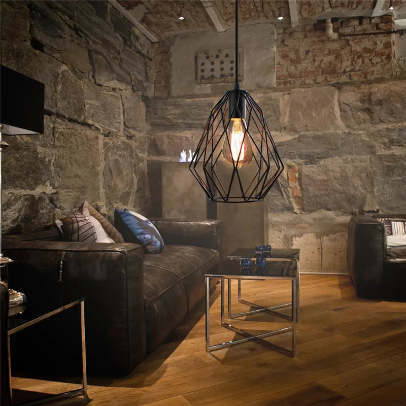 DecorBites™ Iron Metal Cage Pendant Lamp Industrial Vintage Ceiling Light