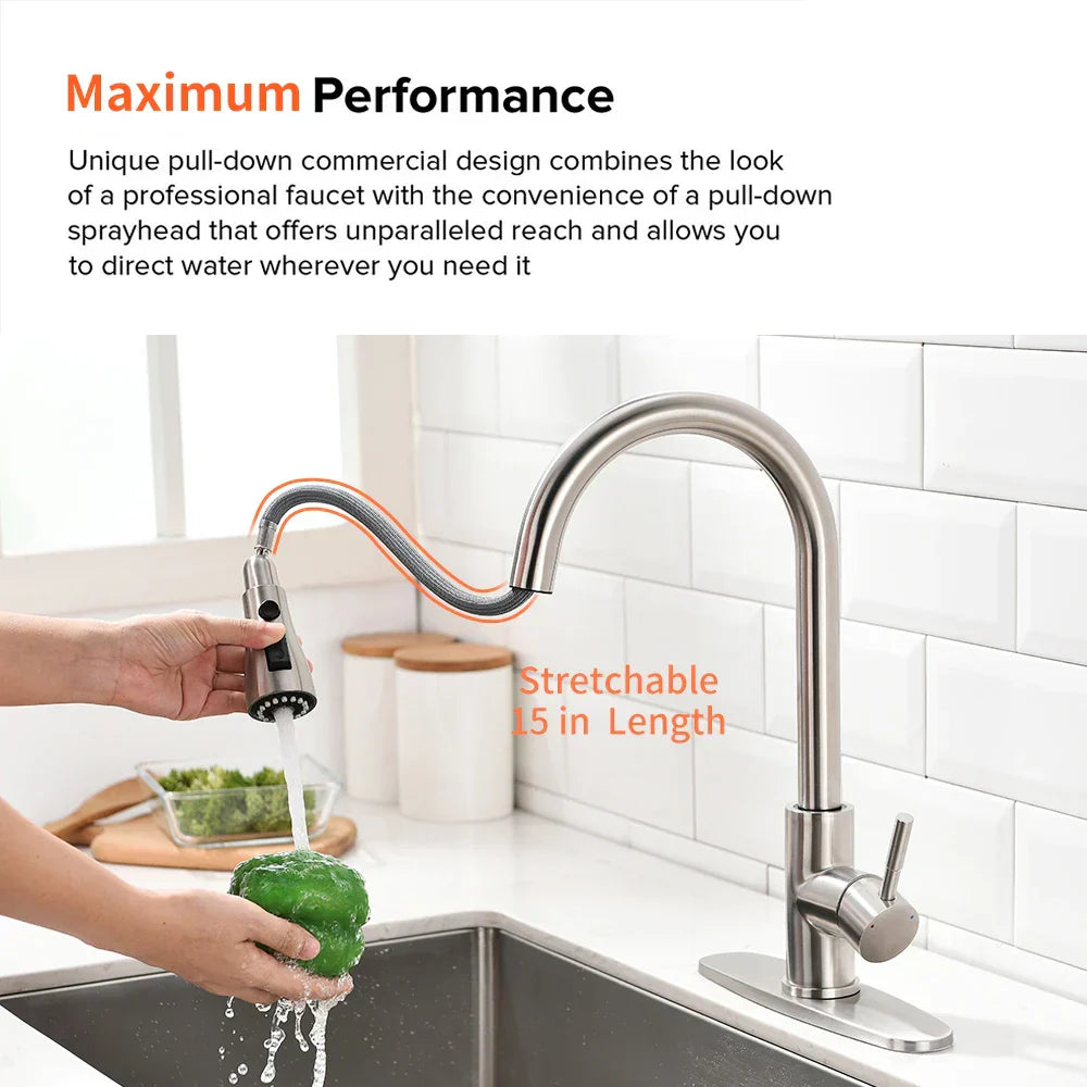 DecorBites™ Gold Sensor Kitchen Faucet Stainless Steel Smart Touch Control Sink Tap