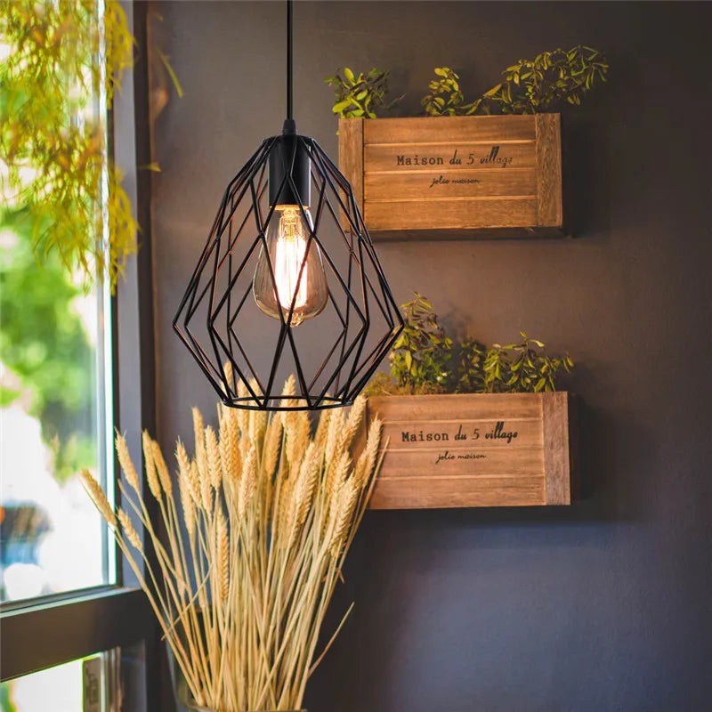 DecorBites™ Iron Metal Cage Pendant Lamp Industrial Vintage Ceiling Light