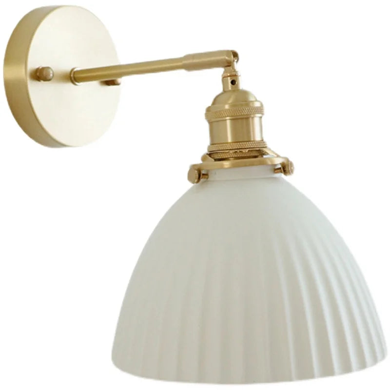 Vintage brass and ceramic led wall sconce bedroom pull chain light
