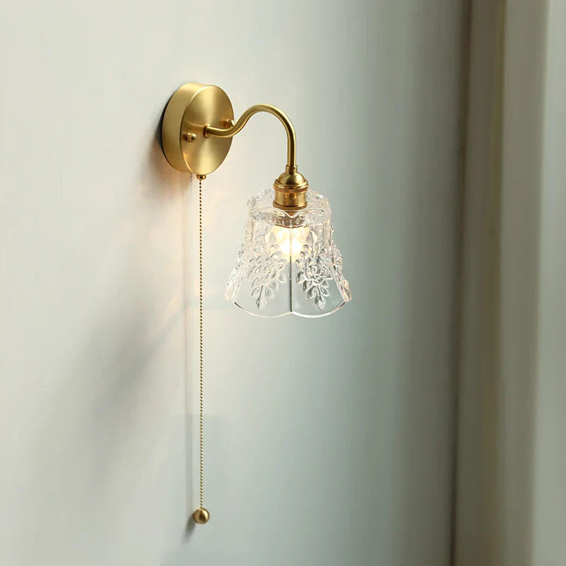 DecorBites™ Glass LED Bathroom Mirror Light Pull Chain Copper Wall Sconce