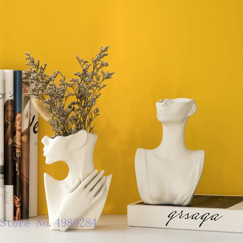 DecorBites™ Abstract Half Face Ceramic Vase Portrait Ornament Artistic Handicraft