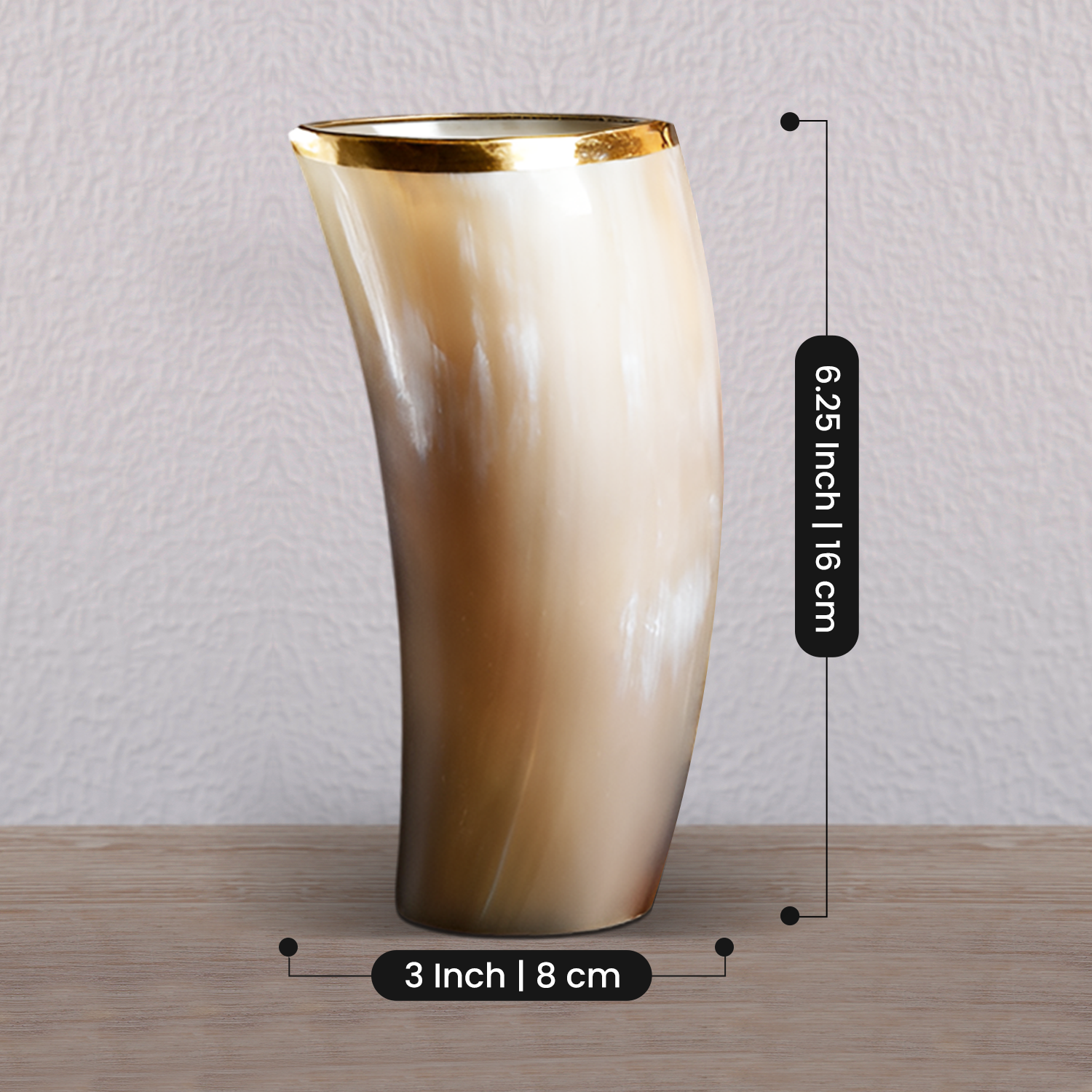 Horn Glasses 8.-10oz Natural Horn Drinkware with Brass Rim - Rustic Bar Glass