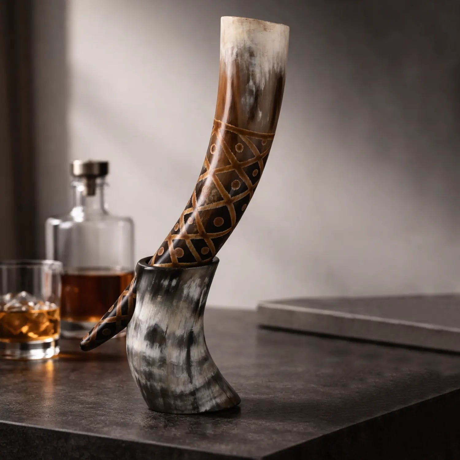 Real Ox Horn Drinking Horn with Stand 16 oz Beer Mug Gift