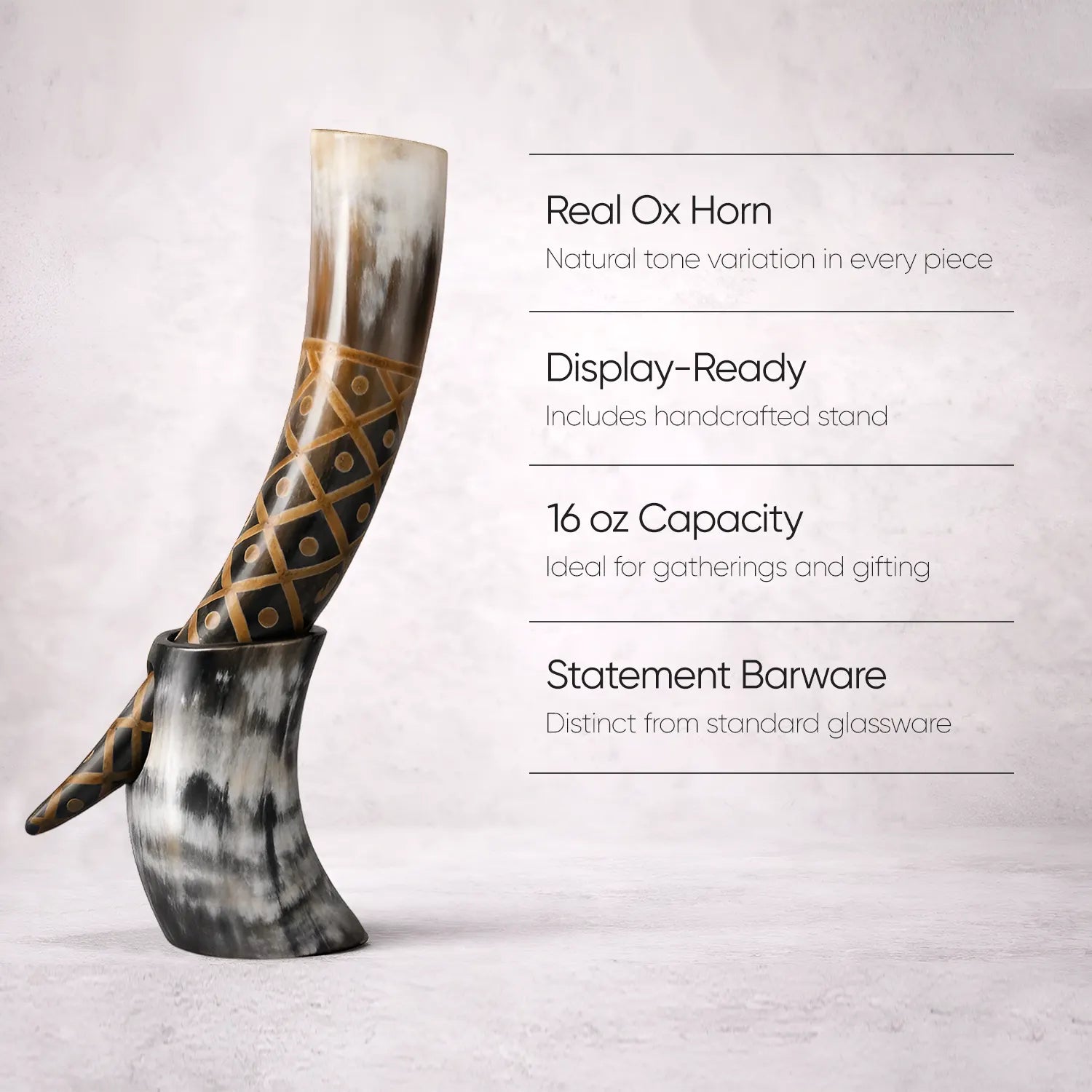 Real Ox Horn Drinking Horn with Stand 16 oz Beer Mug Gift