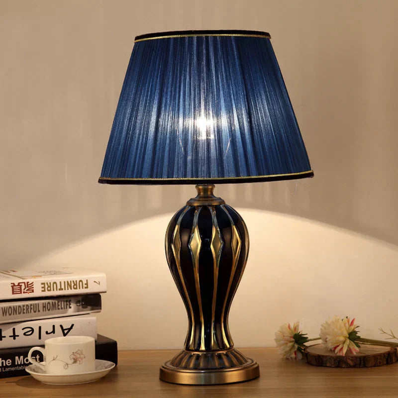 DecorBites™ Hand Painted Antique Blue Ceramic Desk Lamp