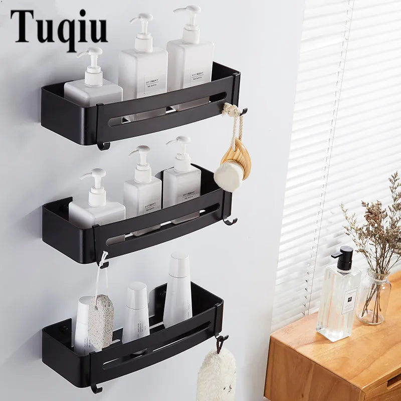 DecorBites™ Black Aluminum Bathroom Corner Shelf Wall Mounted Soap Dish Holder