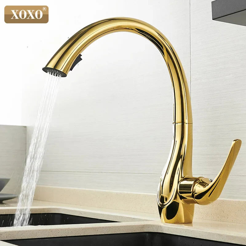 DecorBites™ Golden Kitchen Faucet Pull Out Single Handle Water Mixer Tap