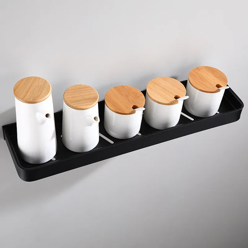 DecorBites™ Black Aluminum Bathroom Corner Shelf Wall Mounted Storage Holder