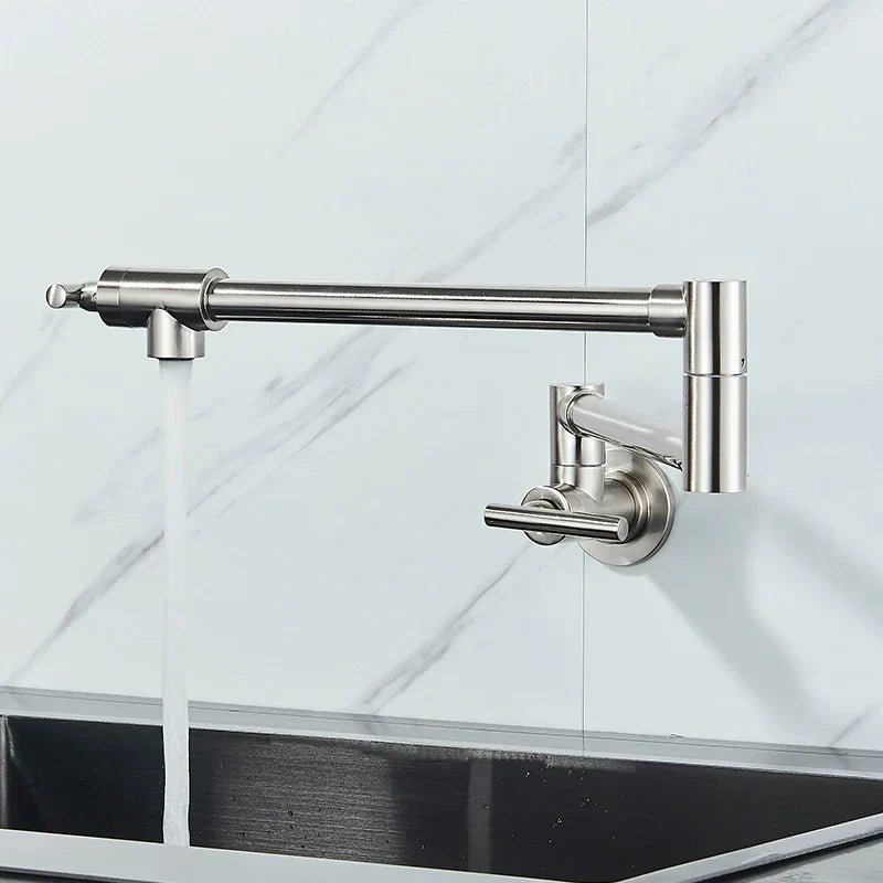 DecorBites™ Double Joint Spout Brass Kitchen Faucet, Single Hole Two Handle Swing Arm