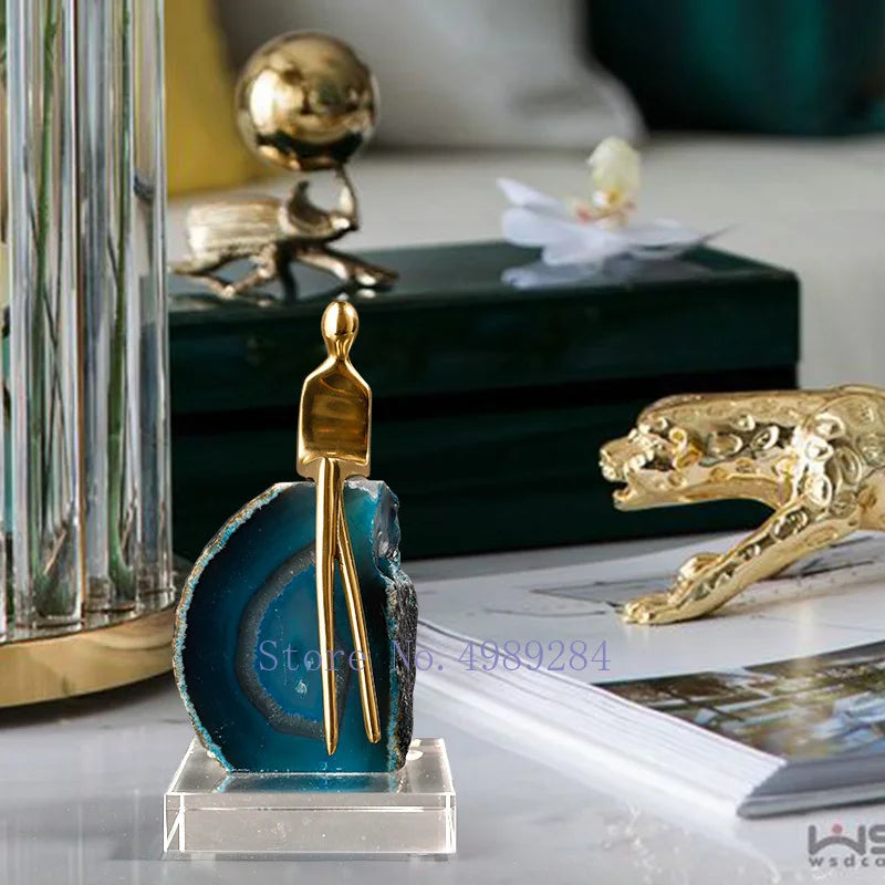 DecorBites™ Agate Crystal Golden Sculpture - Modern Home Decor Ornament