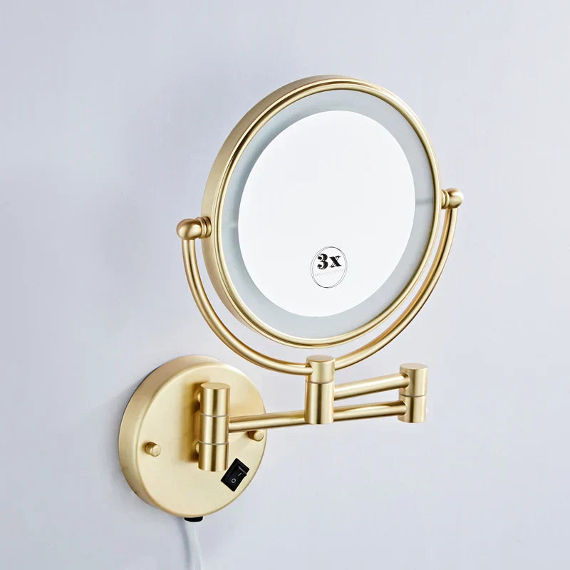 DecorBites™ Gold LED Wall Mounted Makeup Mirror 3X/1X Folding Square Cosmetic Mirror