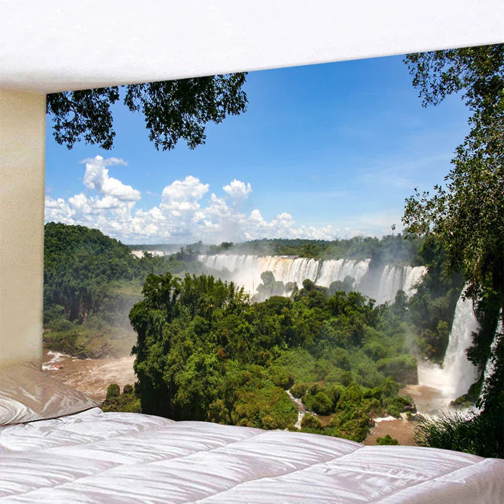DecorBites™ Forest Waterfall Art Tapestry: Boho Hippie Decor Yoga Mat Sofa Blanket